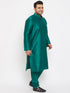 Vastramay Men's Plus Size Green Silk Blend Kurta Pyjama Set